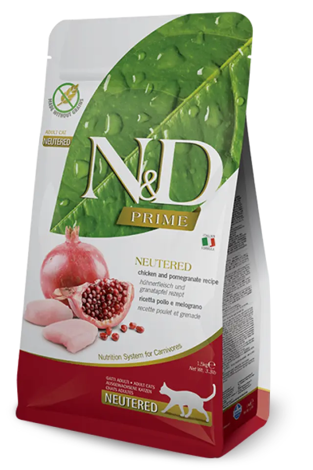 Фото Корм сухий для котів Фарміна N&D Grain Free PRIME CHICKEN & POMEGRANATE NEUTERED ADULT купити за ціною ₴1254.00